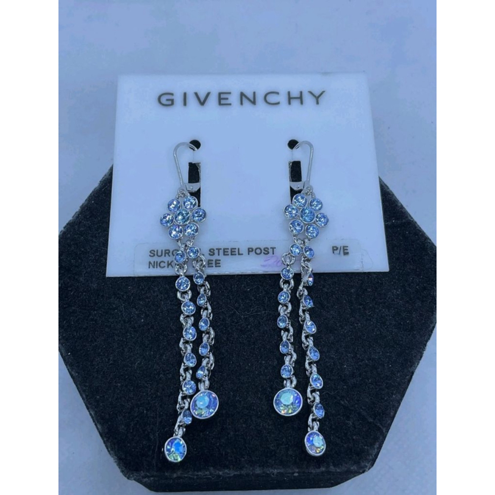 NWT Givenchy Light Blue Crystal Lever Back Dangle Earrings